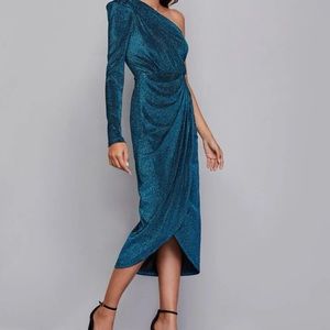 One Shoulder Wrap Hem Glitter Dress